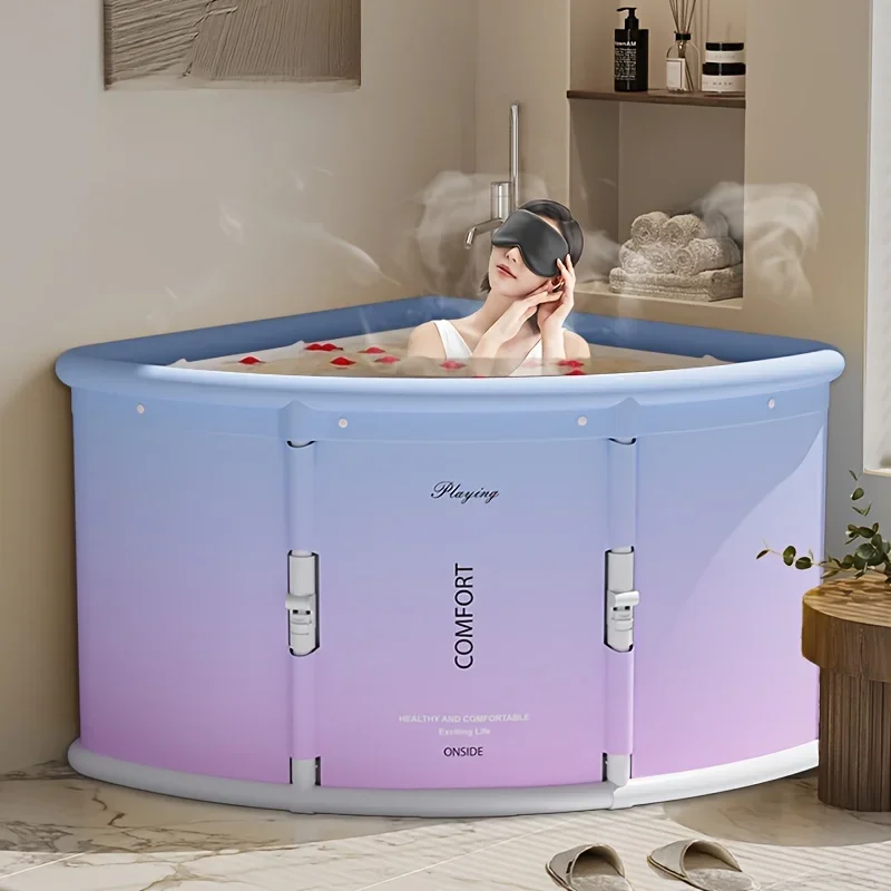 Portable Folding Bathtub for Adults, Corner Spa Bath Tub, Non-Inflatable Soaking Tub, Space-Saving Design