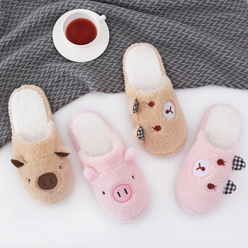 

Womens Home Slipper Female Winter Warm Kawaii Cartoon Pig Bear Plush Contton Anti Skid Indoor Funny Cute Fuzzy House floor Shoes