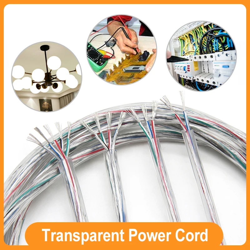 

1/3/5/10/20M 2 3 4 5 Cores Transparent Power Cord 28/26/24/22/20/18/16AWG PVC Insulation Tinned Copper Cable LED Light Wire Line