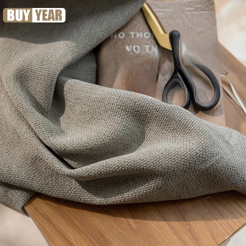 Light French Mid-century Yarn-dyed Cotton and Linen Texture Maillard Blackout Curtains for Living Dining Room Bedroom Custom
