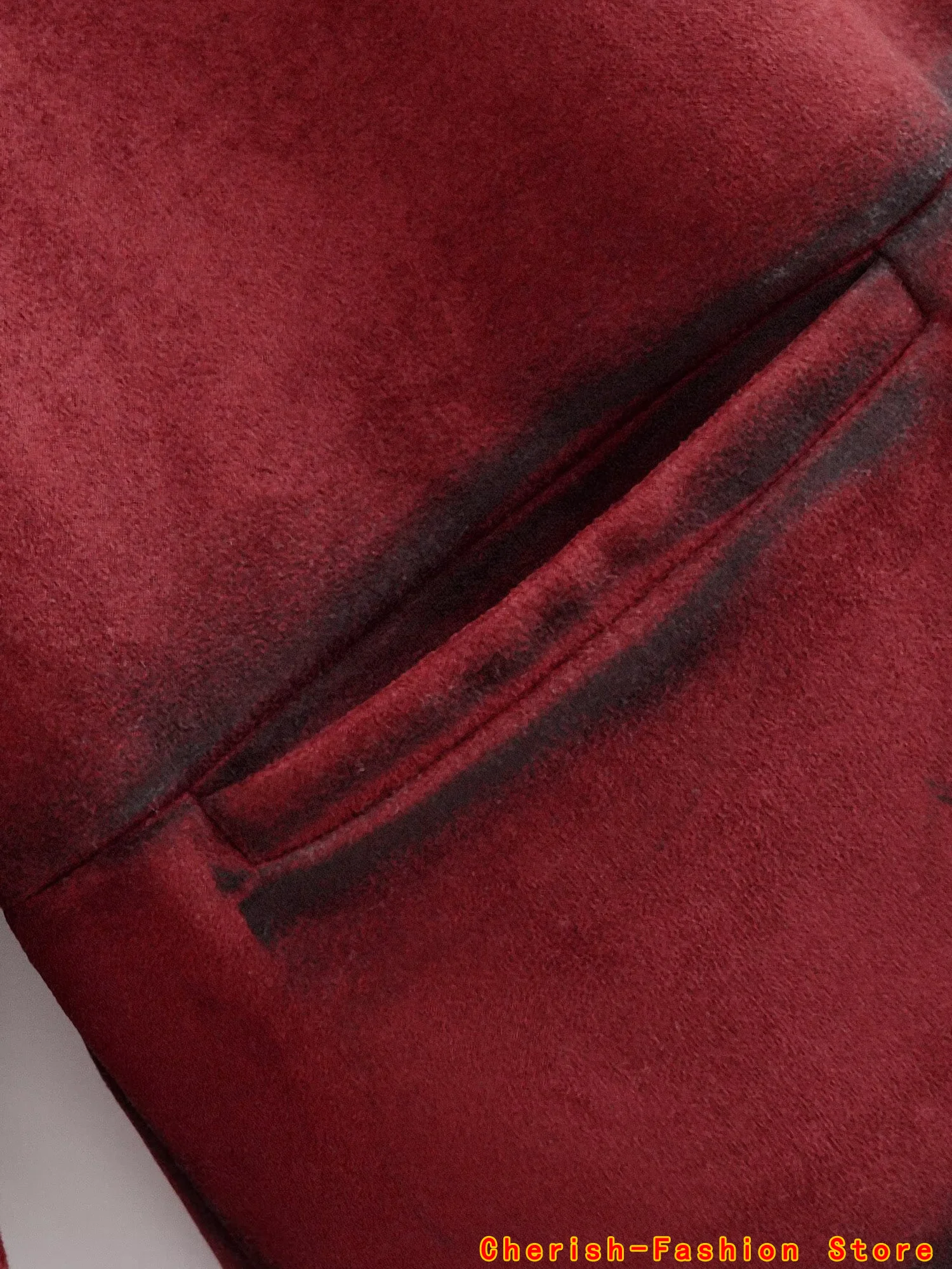 2025 Women's ort Outerwear Coat with Turn-down Collar Long Sve Single Button Versatile Autumn New Arrival Suede Short Jacket Red