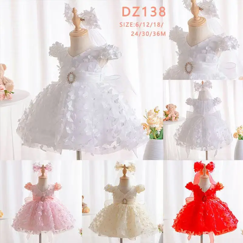 

Новое детское платье, пышное детское свадебное платье с бабочкой и цветком, вечернее платье + головной убор, платье принцессы для девочек на день рождения