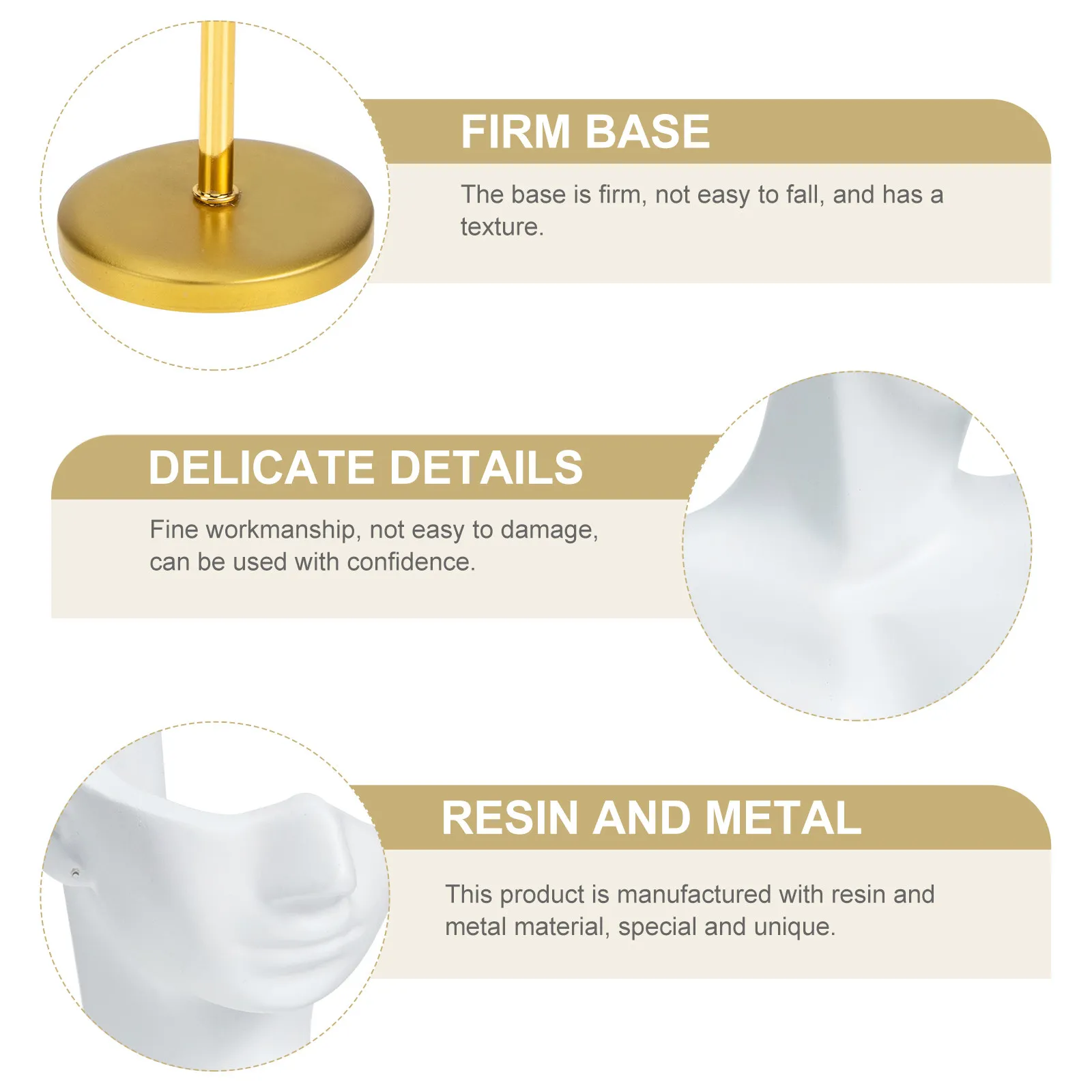 Metal Base Jewelry Display Stand Resin Material Compact Lightweight For Ring Earring Necklace Showcase Storage Rack Bust