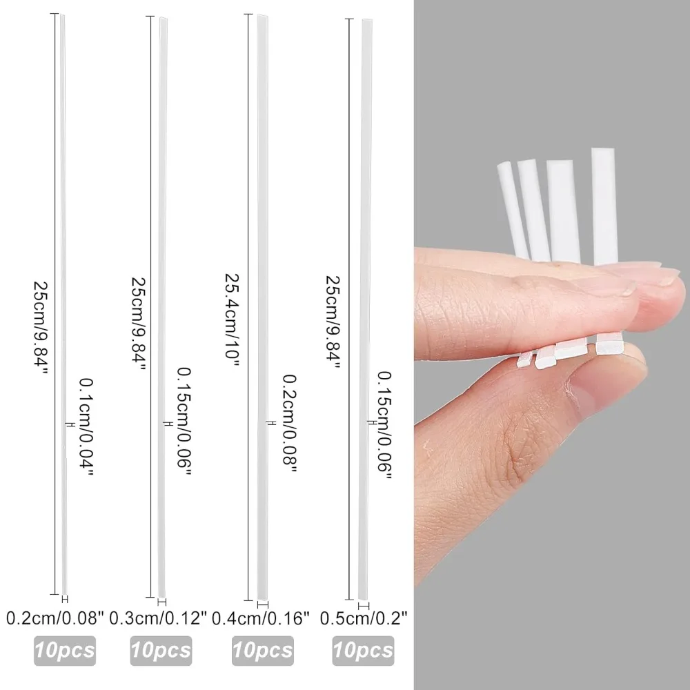 40pcs ABS Plastic Square Bar Rods White ABS Plastic Square Tube Hollow Square Tube Styrene Rod for DIY Sand Table Architectural