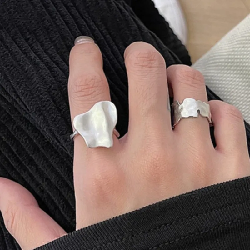Glossy Leaf Concave Butterfly Chunky Finger Silver Color Adjustable Rings For Women Fashion Simple Delicate Jewelry