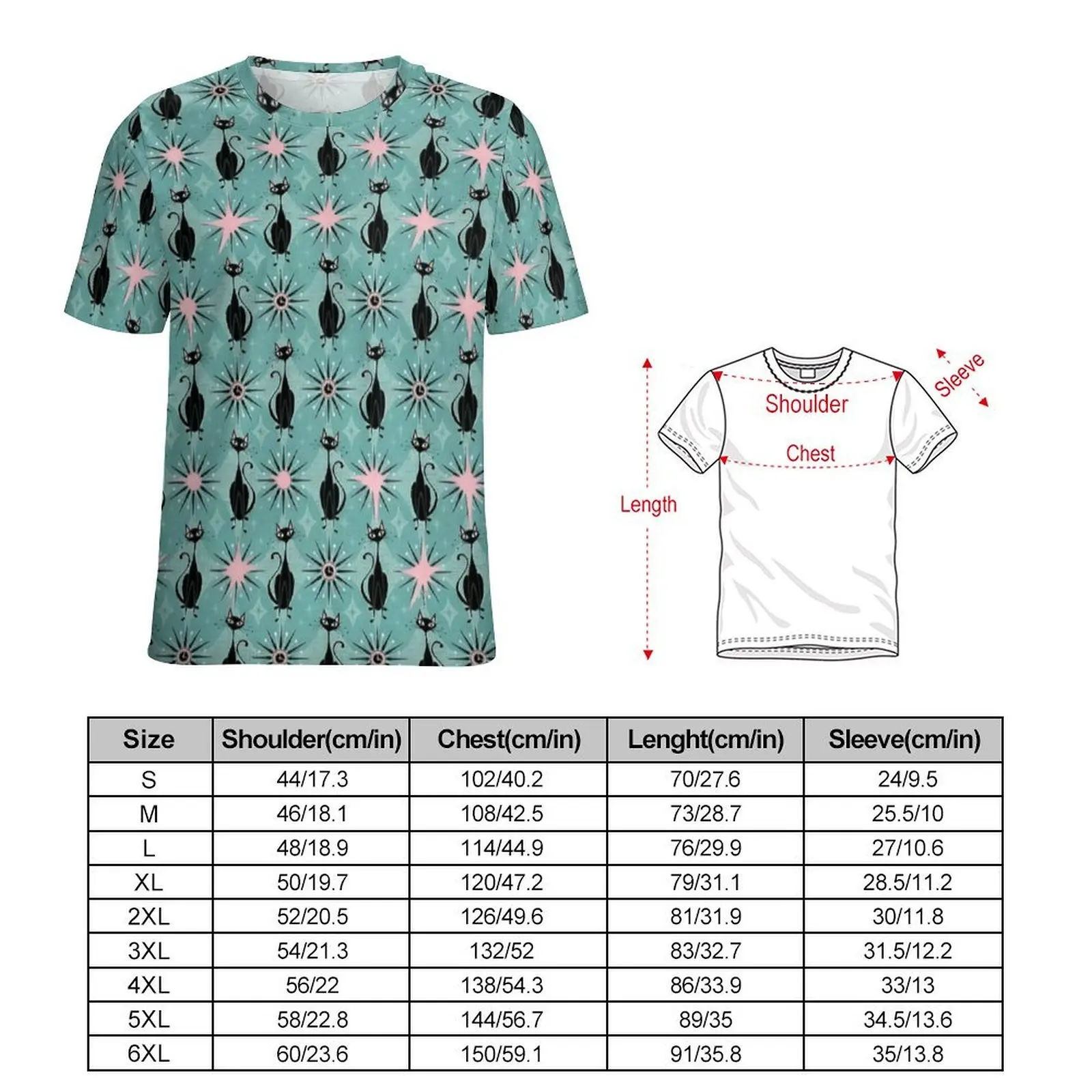 Mid Century Cat And Clocks Retro T Shirt  Y2K Fun T-Shirts O Neck Hip Hop Tshirt Summer Men Printed Tops Big Size 5XL 6XL