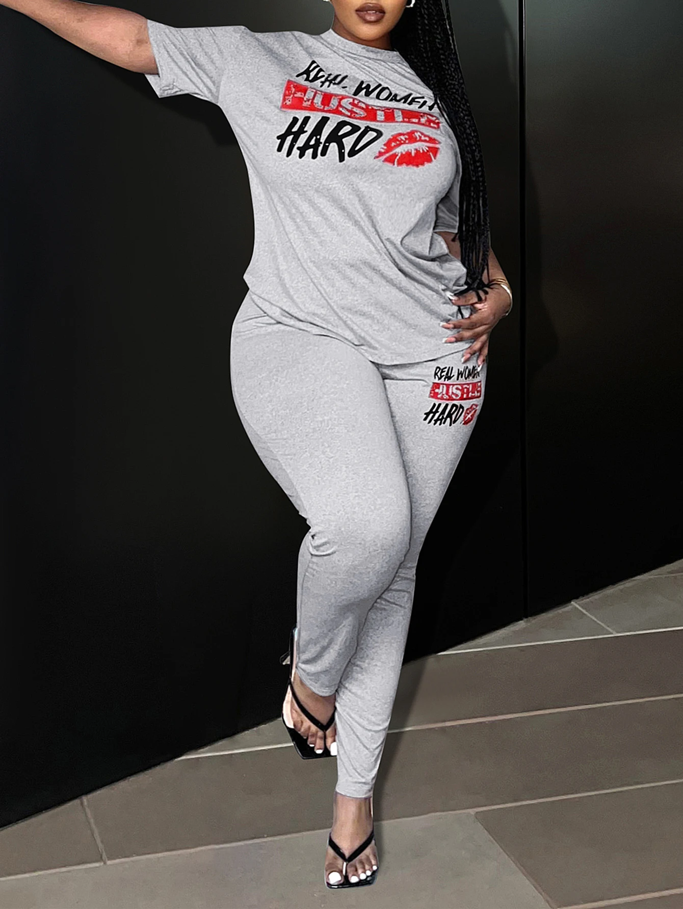 LW Odzież damska Plus Size Spodnie z nadrukiem litery Zestaw casual plus size pasujące zestawy z krótkim rękawem T-shirt + spodnie dresowe zestawy