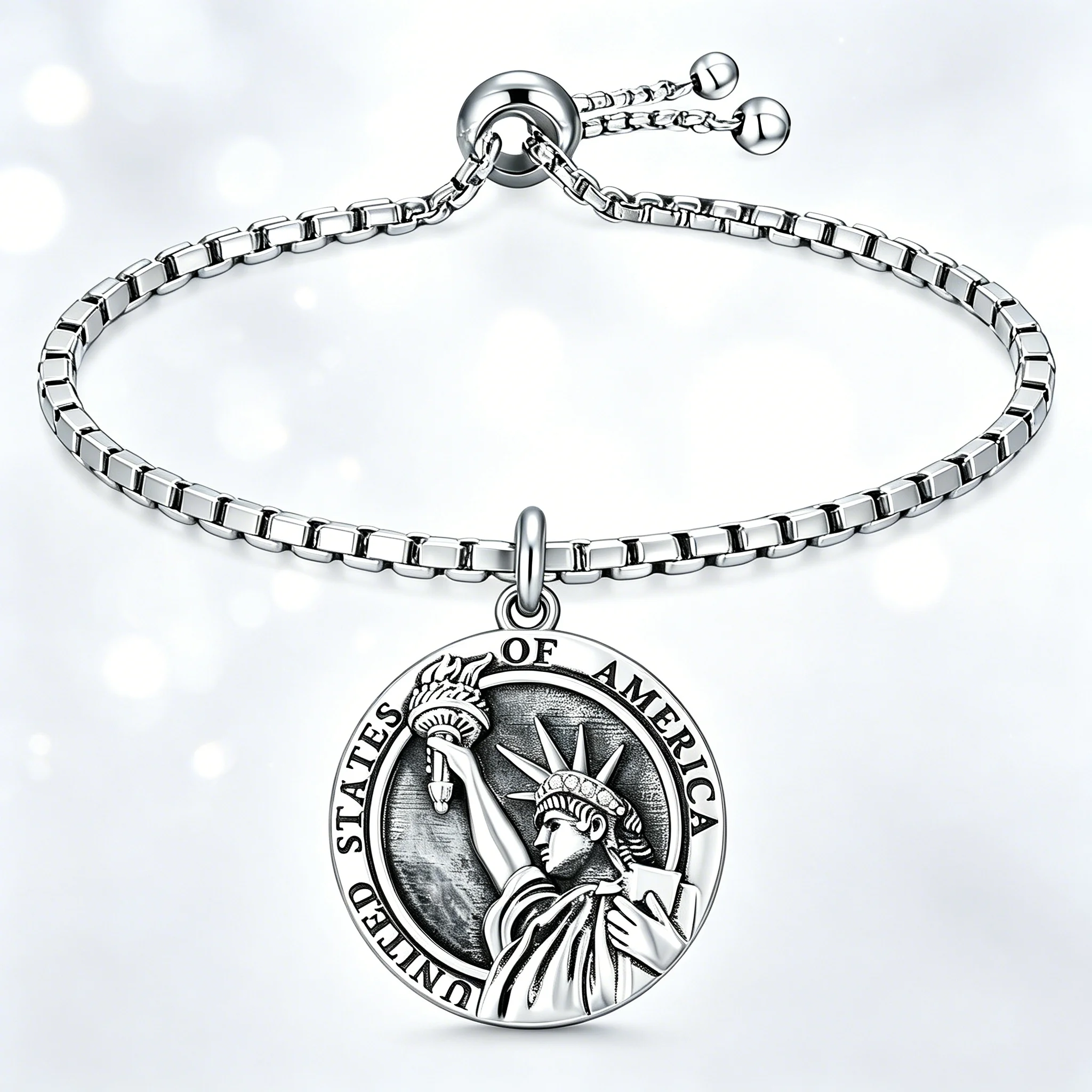 Vintage Silvery Statue of Liberty Bracelet USA Patriotic Jewelry Gift for Women Men