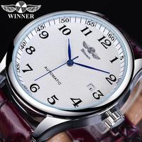 Fashion Winner Top Brand Retro Classic Design Calendar Casual Belt Blue Hands Men's Automatic Mechanical Watches Luxury Relogios