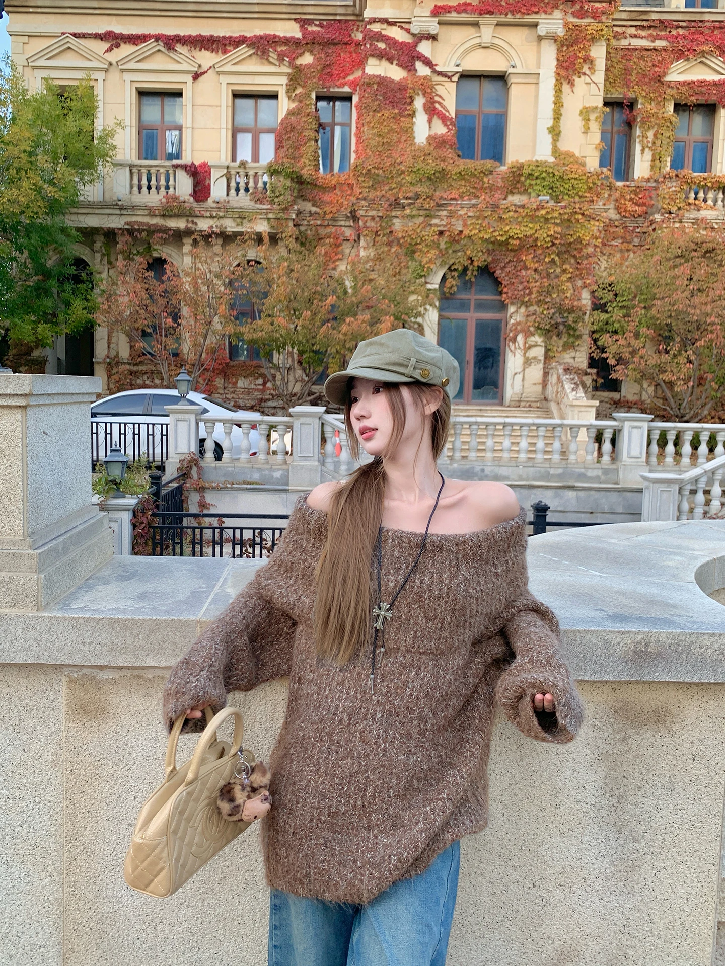 

Вязаный свитер с открытыми плечами для женщин, свободного кроя, разноцветный, повседневный, с длинными рукавами, теплый, модный топ