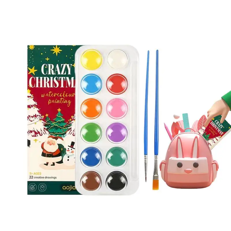 

Christmas Watercolor Painting Books Mini Watercolor Coloring Book With Pigments And Brush Christmas Toy Set For For 3 Years Kids