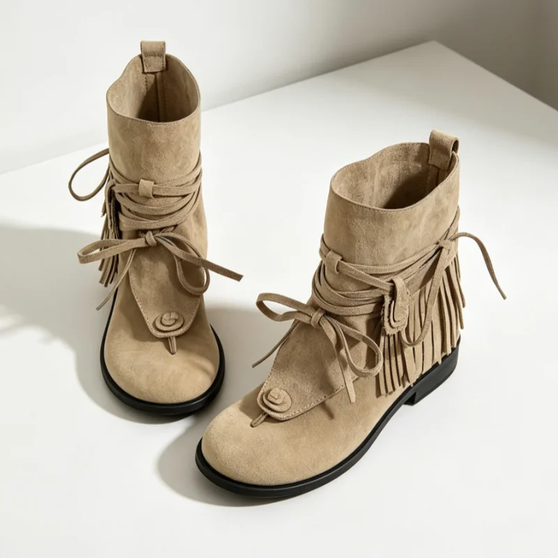 New Popular Women'S Gladiator Tassel Ankle Sandals Boots Open Toe Lace Flat Shoes Personalized Casual Summer T-Sandals