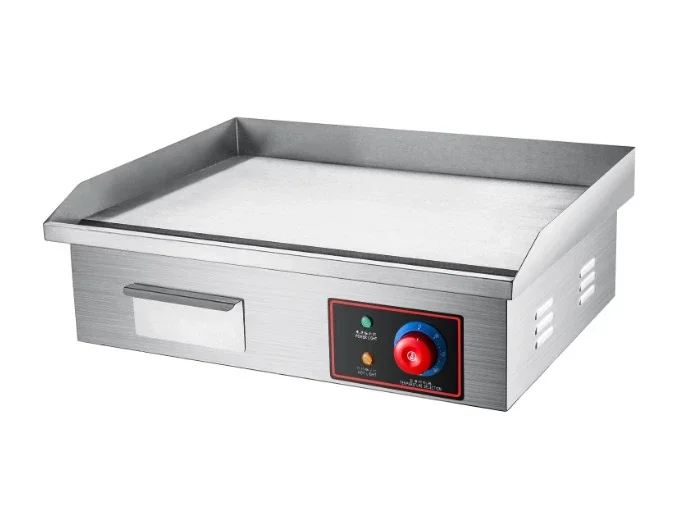 818B Electric Countertop Griddle 1700W 220V, Stainless Steel Flat Top Grill & Hotplate for Commercial Kitchen