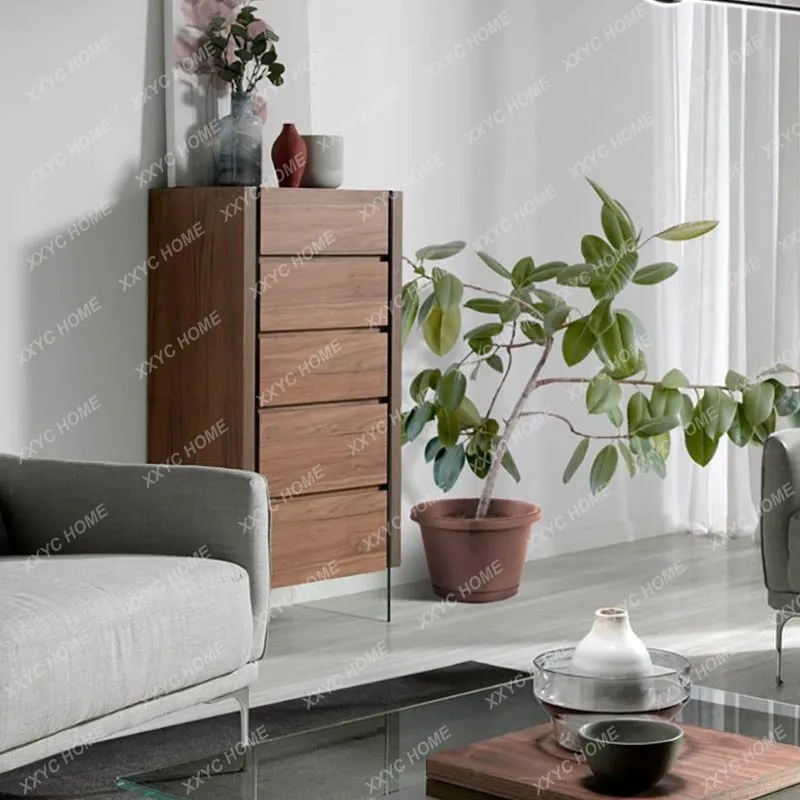 XXstyle minimalist solid wood five-drawer cabinet, living room storage cabinet, large-capacity decorative cabinet