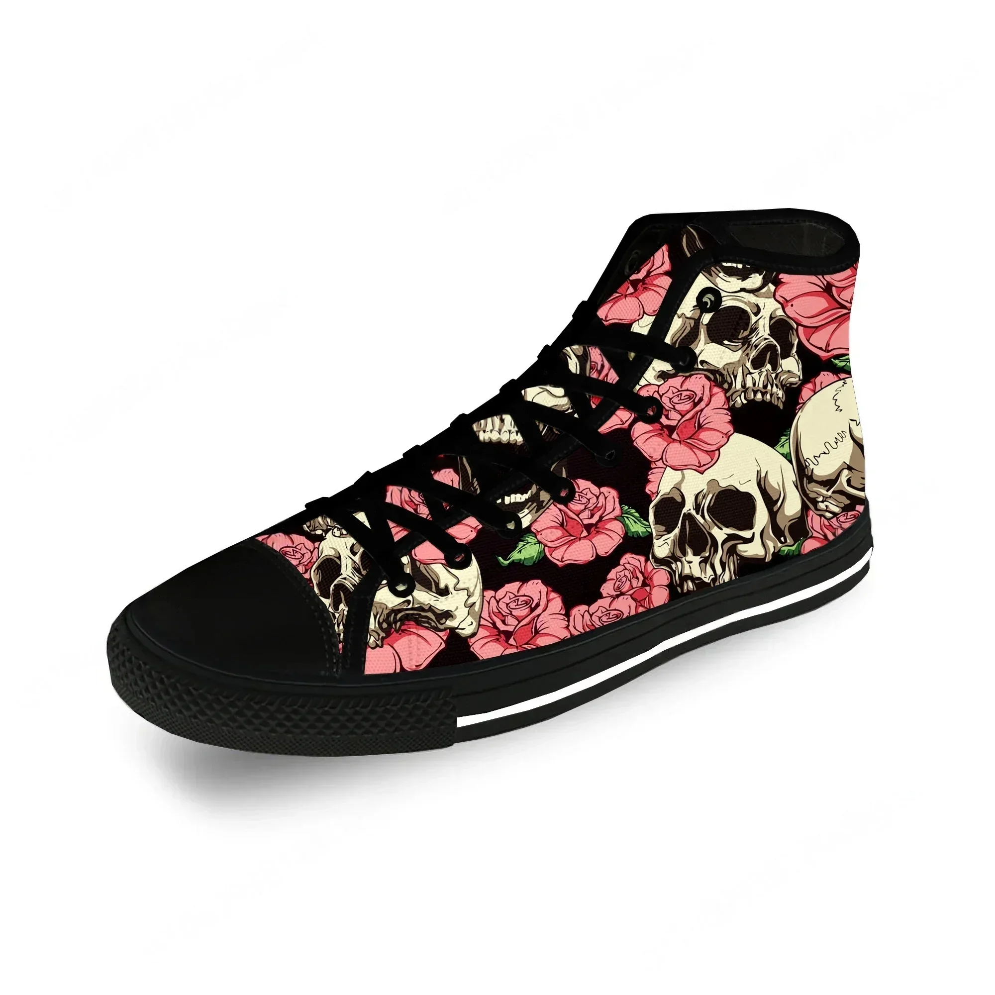 Sugar Skull Rose Flower Hot Funny Casual Cloth Fashion 3D Print High Top Canvas Shoes Men Women Lightweight Breathable Sneakers