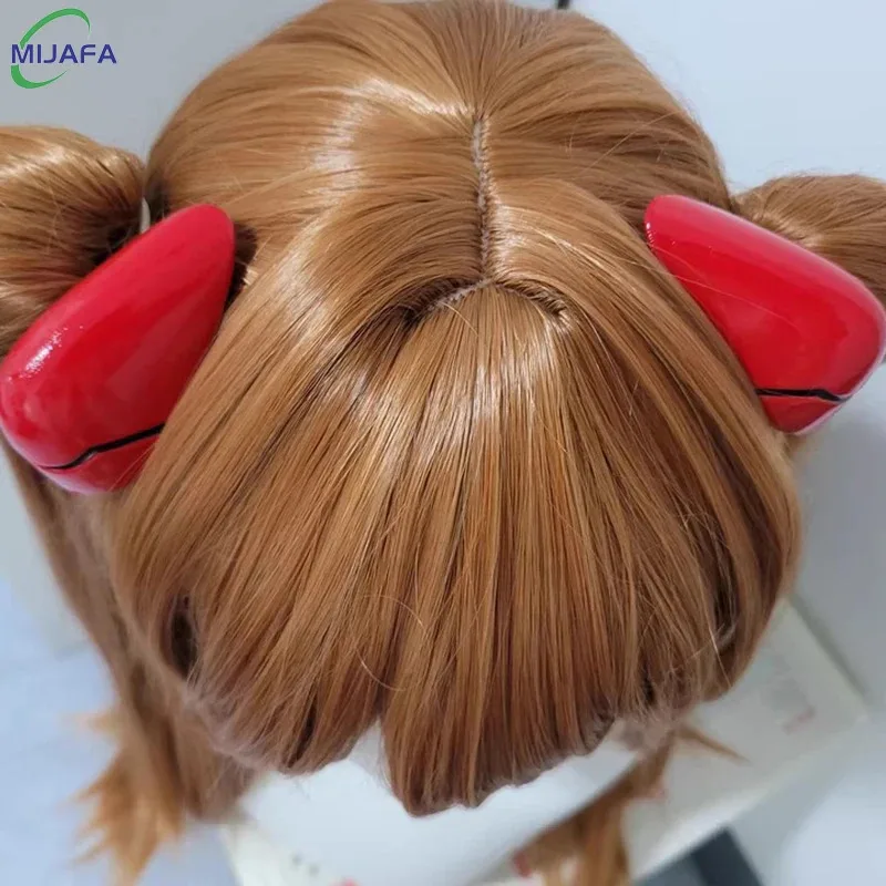 

CyHigh Quality Asuka Langley Soryu Косплей Парик EVA Два Съемных Зажима Хвостики Термостойкие Синтетические Волосы Аниме Парики + ПарикC