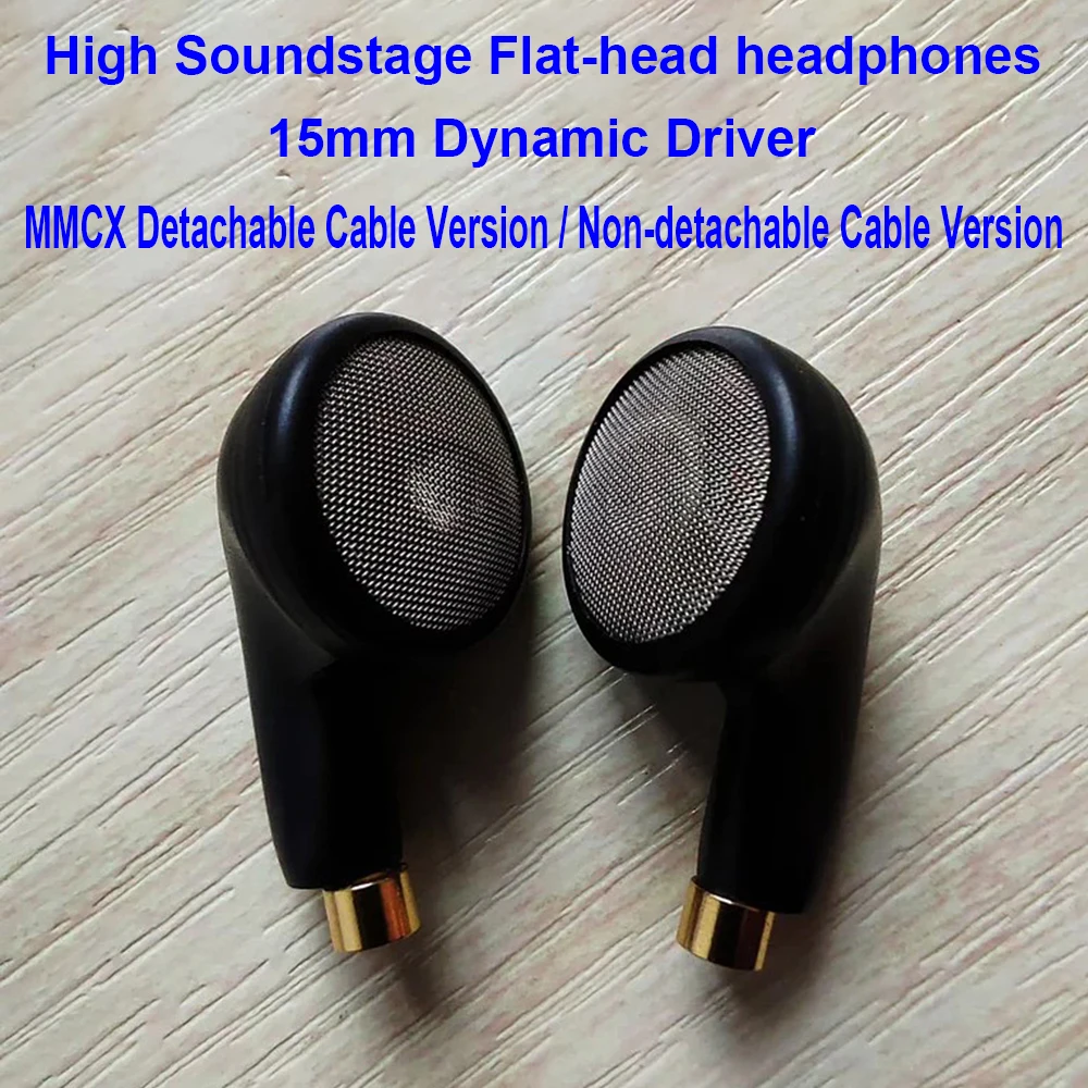 

Наушники-вкладыши с плоской головкой, проводные большие наушники Soundstage HiFi IEM, съемный кабель MMCX, плоские гарнитуры с динамическим драйвером 15 мм