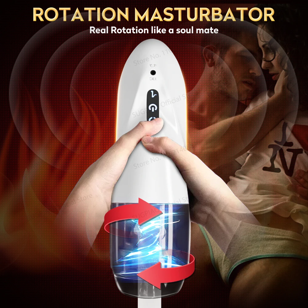 Male Masturbator Cup Automatic Rotation Pocket Pusssy Blowjob Silicone Vagina Sex Toy Adult Machine Masturbation for Men Tool