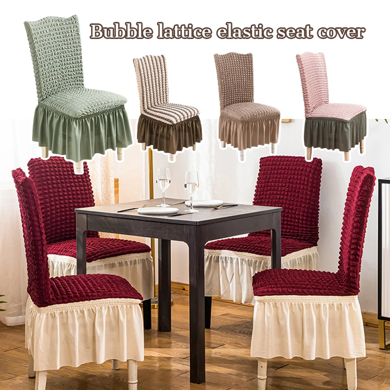 

Stretch Chair Covers Country Style Soft Fabric with Skirt Universal Chair Slipcover for Dining Room Hotel Wedding