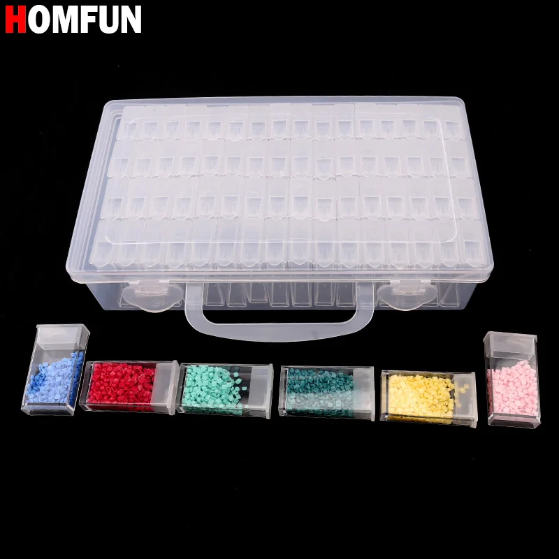 HOMFUN Diamond embroidery diamond painting tool! 64 lattice, transparent plastic storage box, 64 Grid jewelry Drill Storage Box