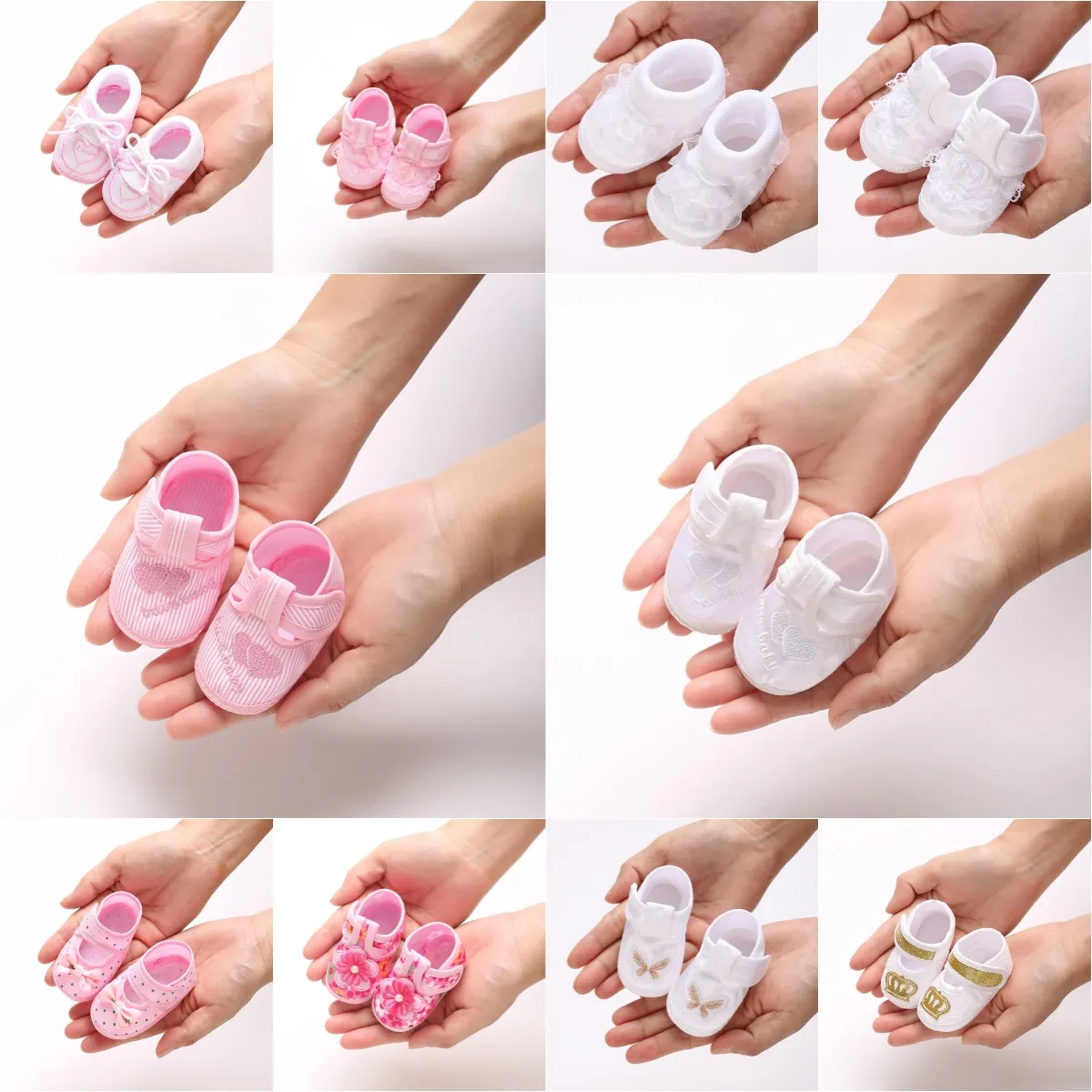 حذاء المعمود الأول للأطفال حديثي الولادة: أحذية المعمودية البيضاء للأولاد والبنات حديثي الولادة بنعل ناعم أحذية المشي أنماط متعددة-9 سم/10 سم