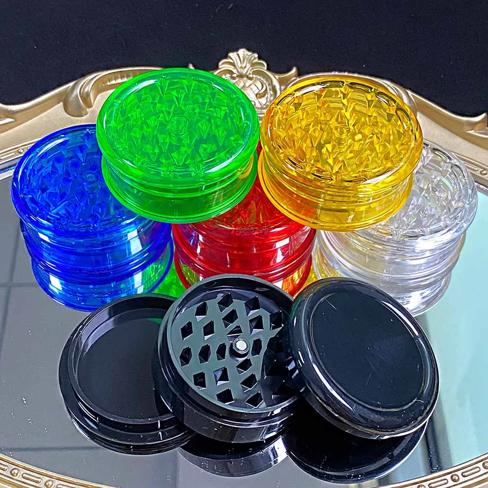 50Pcs Plastic Grinder 60mm Tobacco Spice Herb 3Layer Crusher Smoking Accessories Smoke Herbal Grinders Amoladora 6kind Color