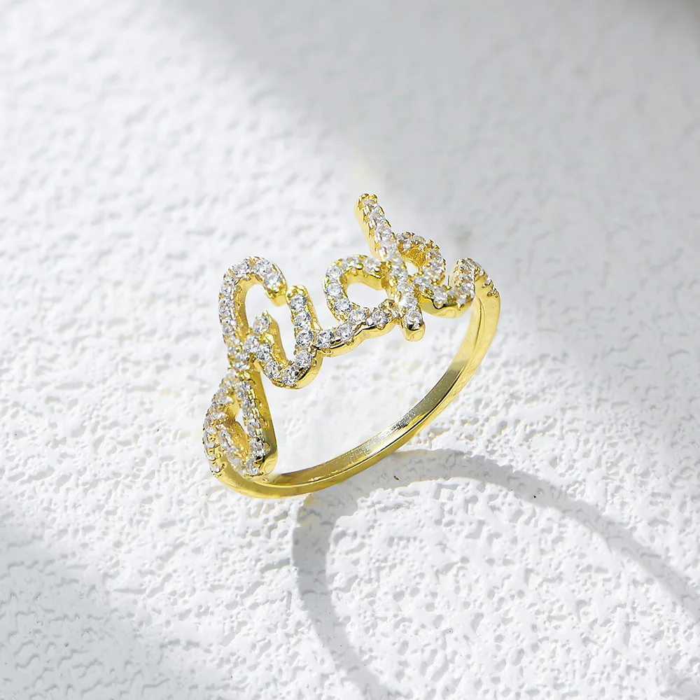

Withered S925 Pure Silver English Letter Ring Female Personality Micro Inlaid Zircon Ring Rings Women's Ring