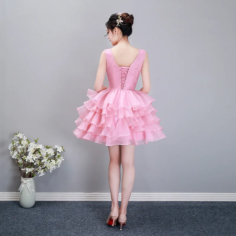 Mini vestido de baile quinceanera rosa, vestido curto com o pescoço, vestidos lindos, 15 anos