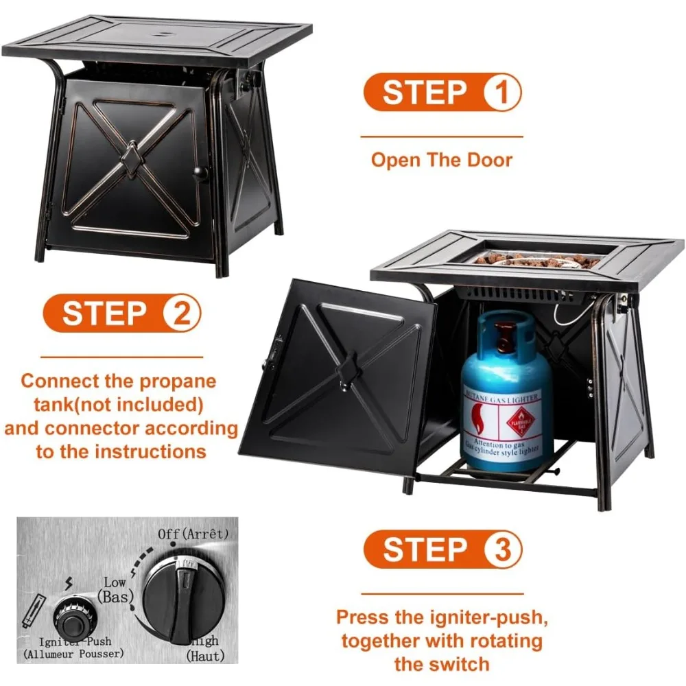 طاولة حفرة نار البروبان مقاس 28 بوصة خارجية بقدرة 50000 وحدة حرارية بريطانية مع غطاء صخور الحمم البركانية لساحة الحديقة #4