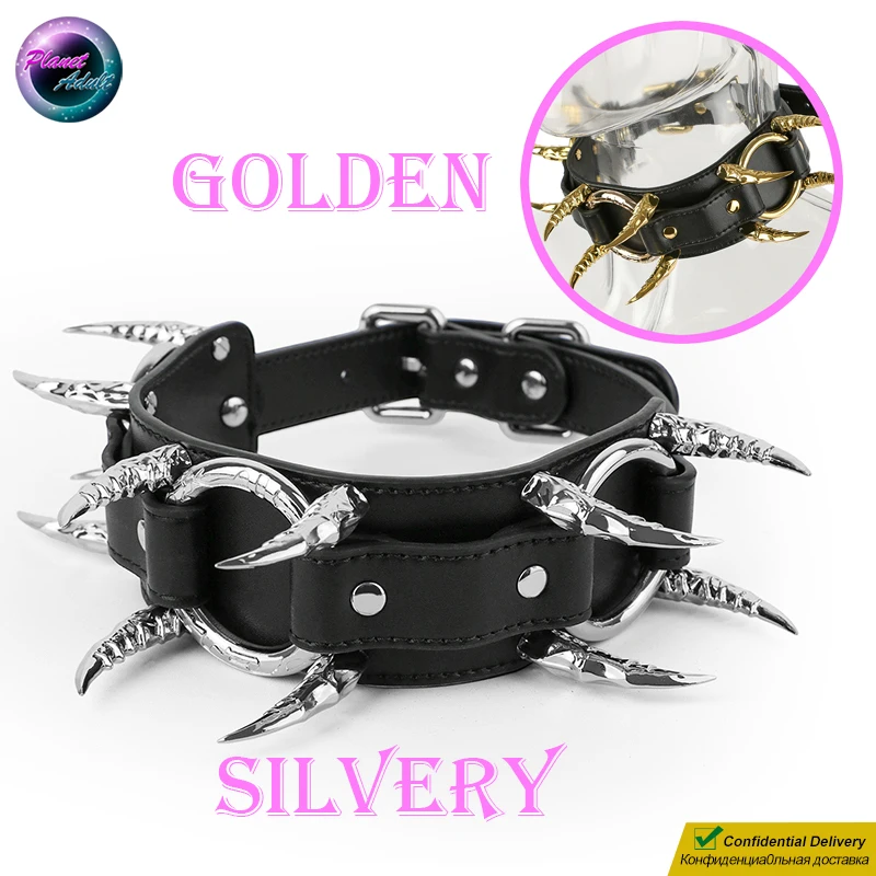 tour-de-cou-gothique-en-cuir-pu-griffes-de-dragon-dorees-argentees-pointes-incurvees-sangles-de-cou-jouets-sexuels-pour-couple-costume-bdsm-bondage