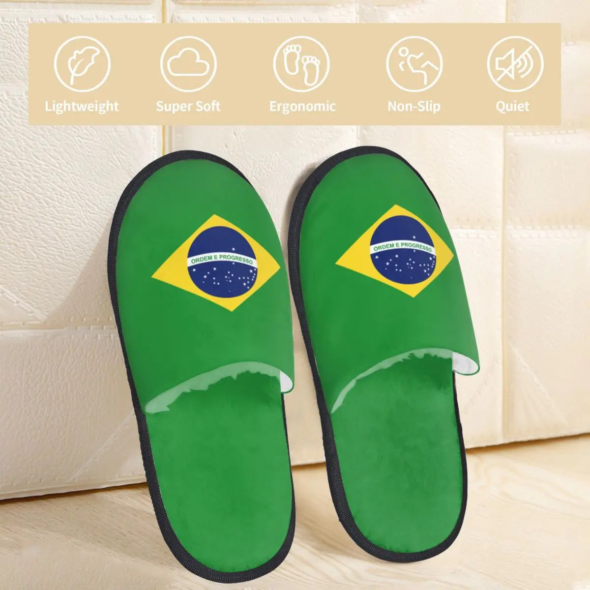 Indoor Slippers Brazil Flag Plush Slipper Autumn Winter Shoes House Flat Floor for Bedroom