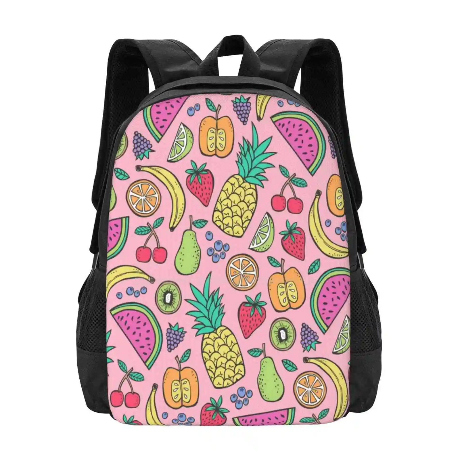 Fruit On Pink Hot Sale Schoolbag Backpack Fashion Bags Pineapples Strawberries Strawberry Bananas Cherries Cherry Citrus Lemon