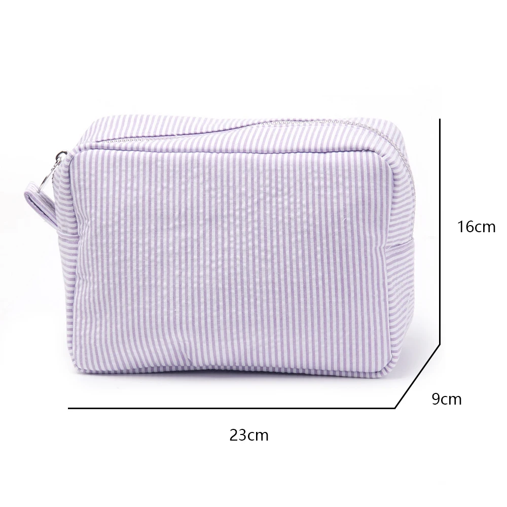 Seersucker Ruffle Cosmetic Bags Pink/Purple Striped Storage Make Up Bags For Women Lady con borsa da viaggio con cerniera