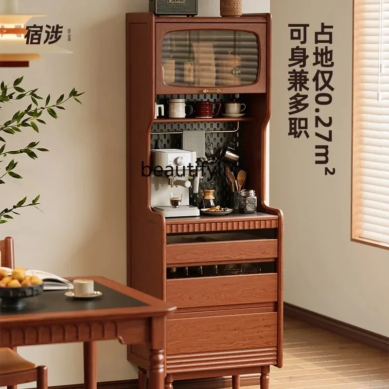 Art dining side cabinet integrated side cabinet against the wall Small narrow wall side cabinet Cherry wood living room locker
