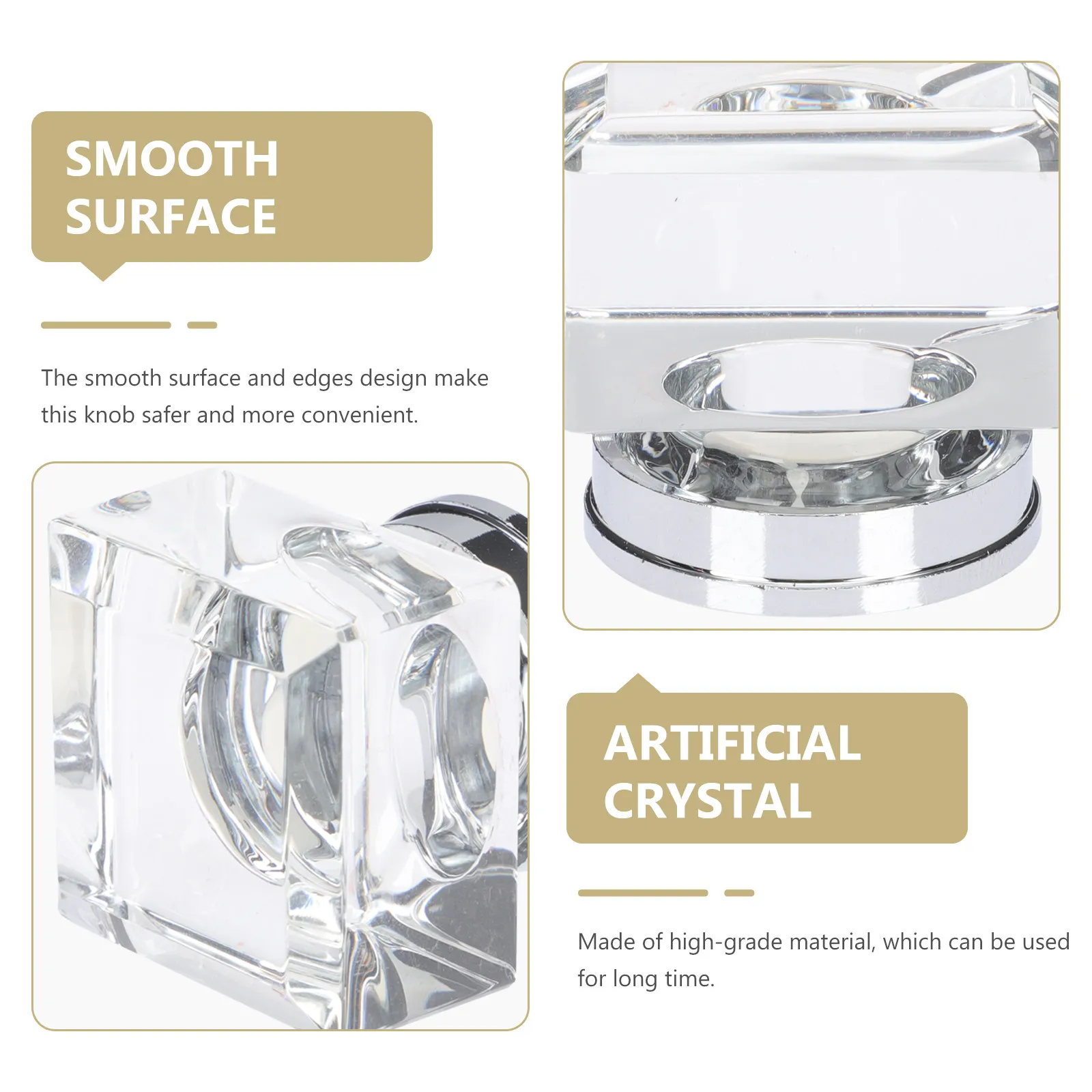 2Pcs Crystal Cabinet Knobs Clear Square Crystal Drawer Knobs Furniture Accessories Dresser Handles European Style