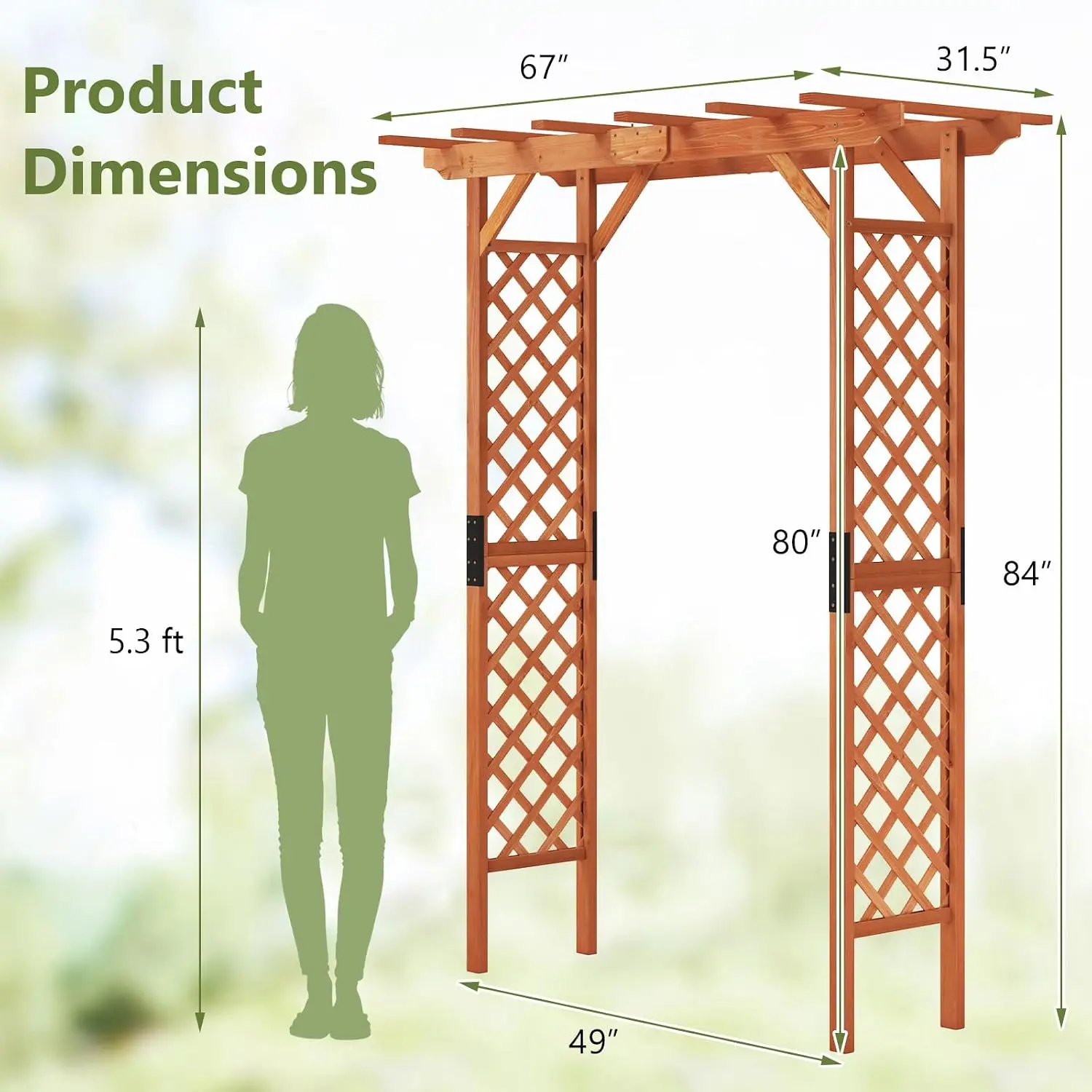 Moccha Wood Garden Arch, 7.3Ft Outdoor Pergola Archway for Climbing Plant Rose Vines, 88 Inch Backdrop Stand, Customized