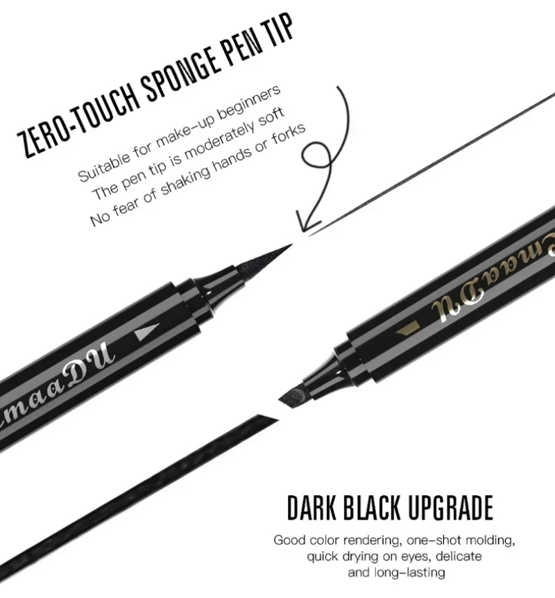 CmaaDU 2 en 1 lápiz delineador de ojos líquido negro impermeable fácil de usar esponja de secado rápido cabeza delineador de ojos lápiz maquillaje para mujeres cosmético