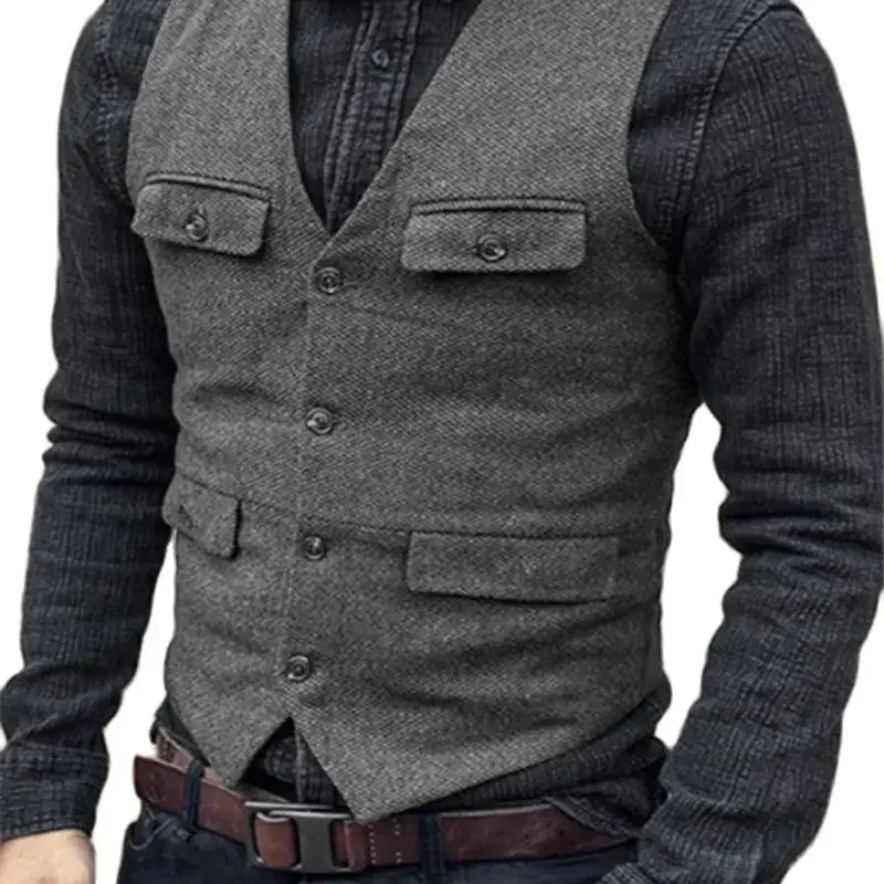 Suit Vest Brown Burgundy Herringbone Wool Tweed Vintage Steampunk Waistcoat Formal Business Vests For Men Wedding