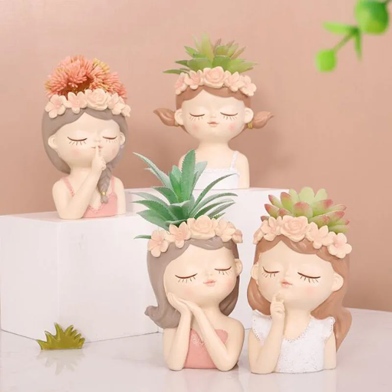 Creative Resin Fairy Flower Pot Succulent Plant Pot Bonsai Container Vase Desktop Ornaments Garden Art Home Decor