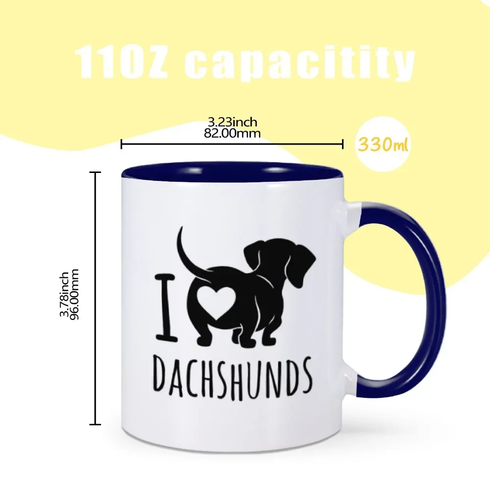 Cute Dachshund Mug I Love Dachshund Ceramic Camping Coffee Mugs Birthday Gift for Sausage Dog Lover Pet Owner Milk Tea Cup 11oz