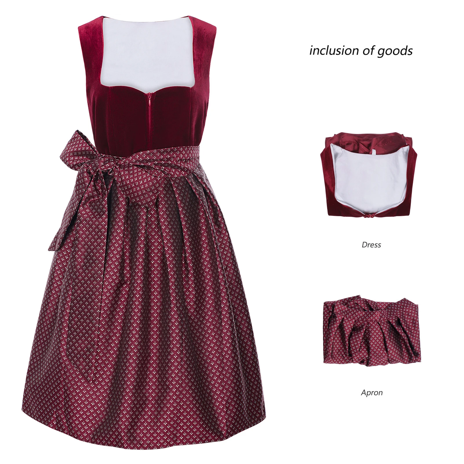 Halloween Party Costume German Beer Festival Division Red Color Plaid Apron Dress Suit for Bavarian Women's Clothing