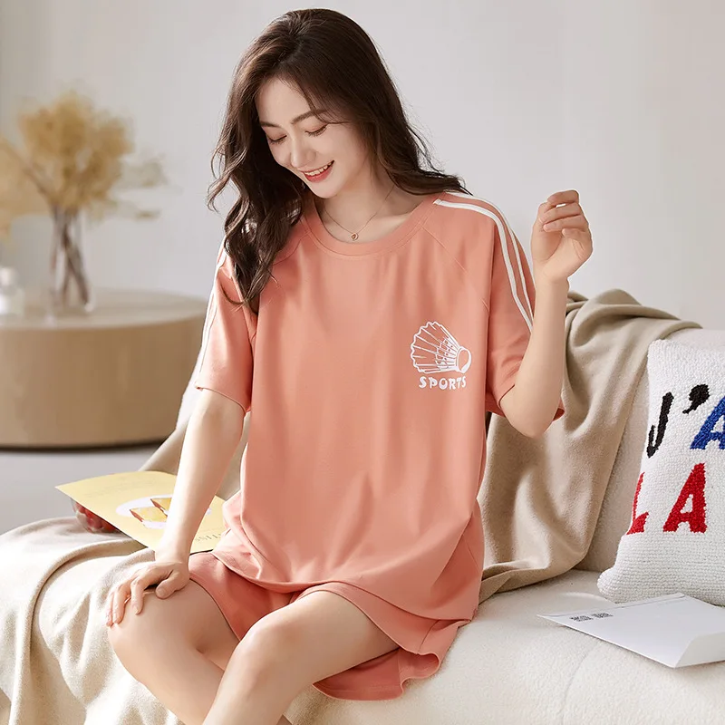 Summer Plaid Sleep Lounge Pajama Short-Sleeved Women's Pajama Set Cartoon Pyjamas Cotton Sleepwear Home Fashion Mujer Homewear