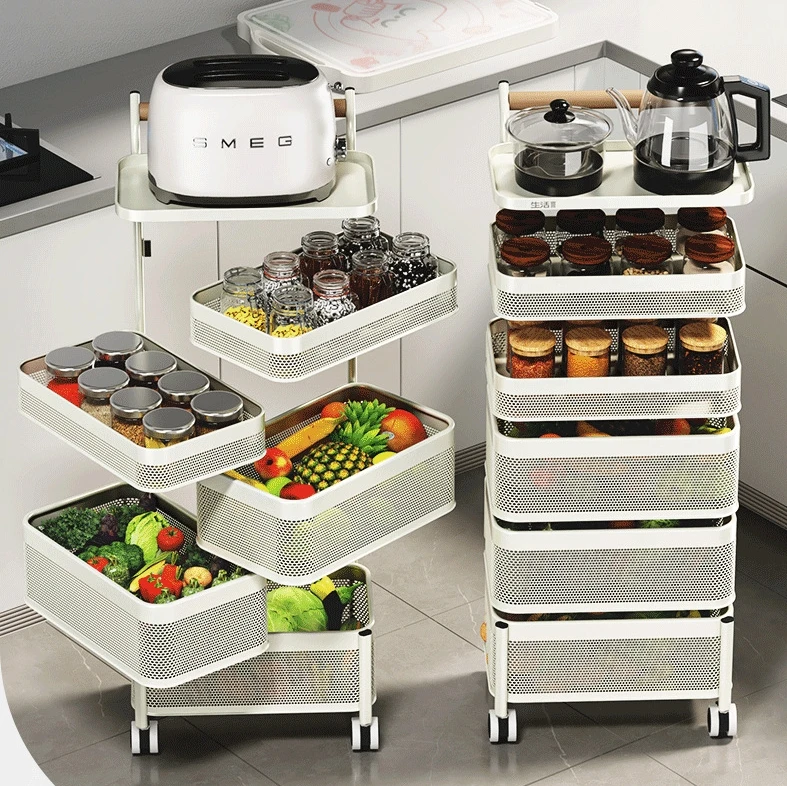 

Multi-functional kitchen shelf cart moving fruit and vegetable multi-layer floor storage rack