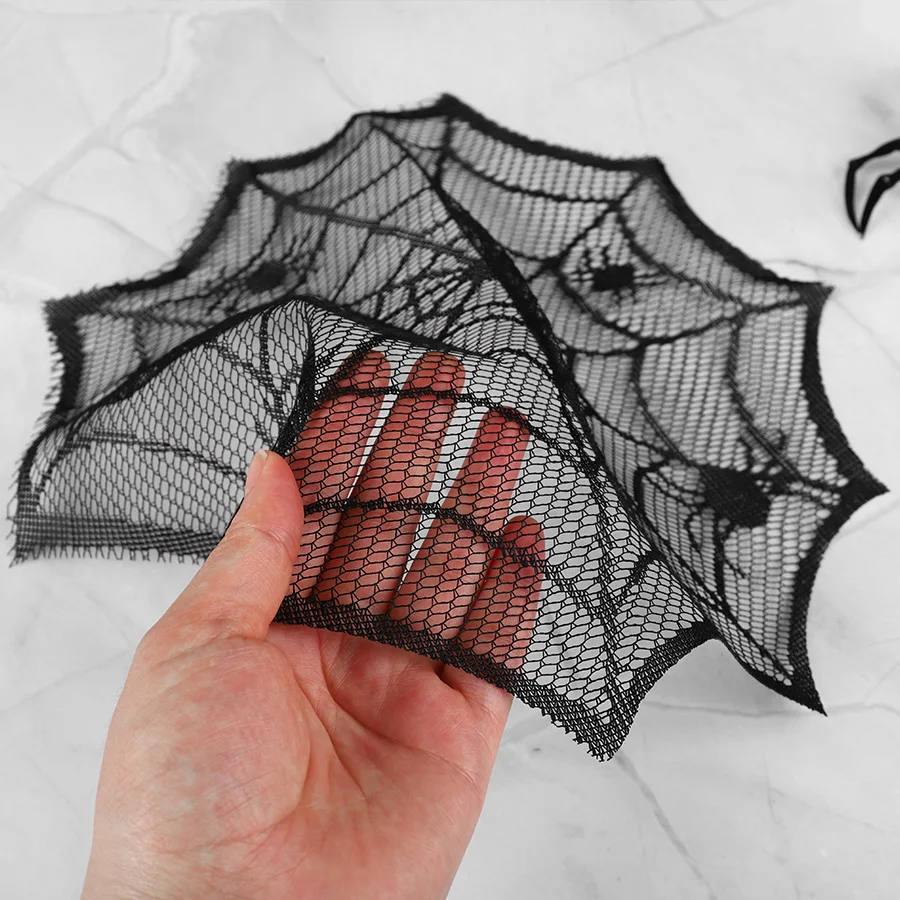 4/6PCS Black Lace Spider Web Placemat Polyester Halloween Spiderweb Table Mat Halloween Party Gothic Dinner Table Home Decor