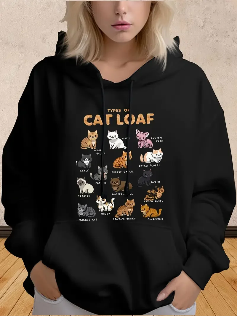 

Womens Plus Size Hoodie Happy Cat Printed Sweatshirts Casual Fashion Outfits Clothes Pullover Sweaters 550g K Pop Demon Hunters