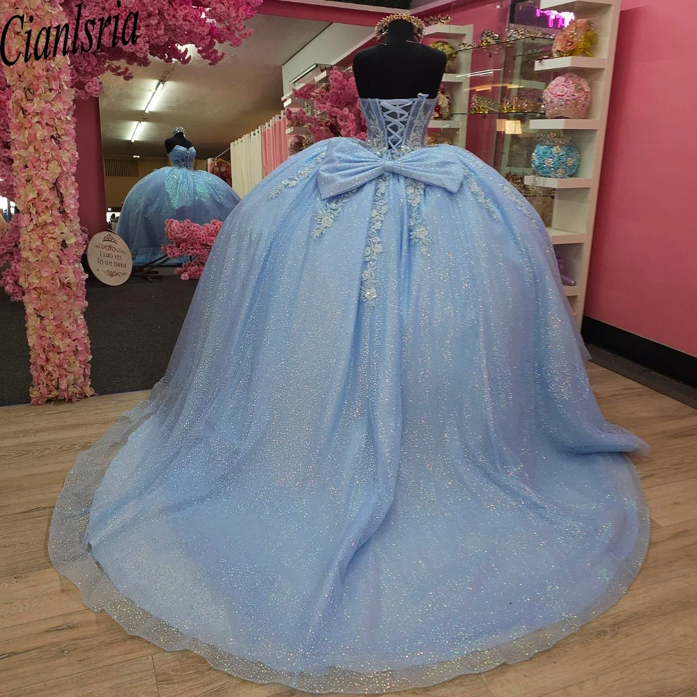 Sky Blue Quinceanera Dress  3D Flower Beads Tull Vestidos De 15 quniceanera Anos Party Birthday Sweet 16 Dress