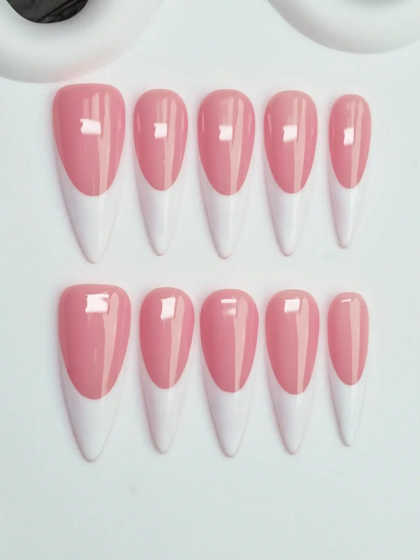 

10pcs Handmade Almond-Shaped Y2K Baddie Style Nail Tips, Nude & White Color With French Tip Design, Suitable For Party, Wedding, Daily Wear, Includes Nail Tools, Great Gift For Women & Girls