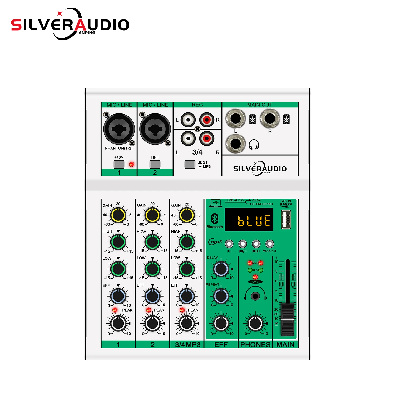 GAX-A4 Professional 4-Channel Mixer Portable Digital Mixer with USB Mixer Crossover Live Singing