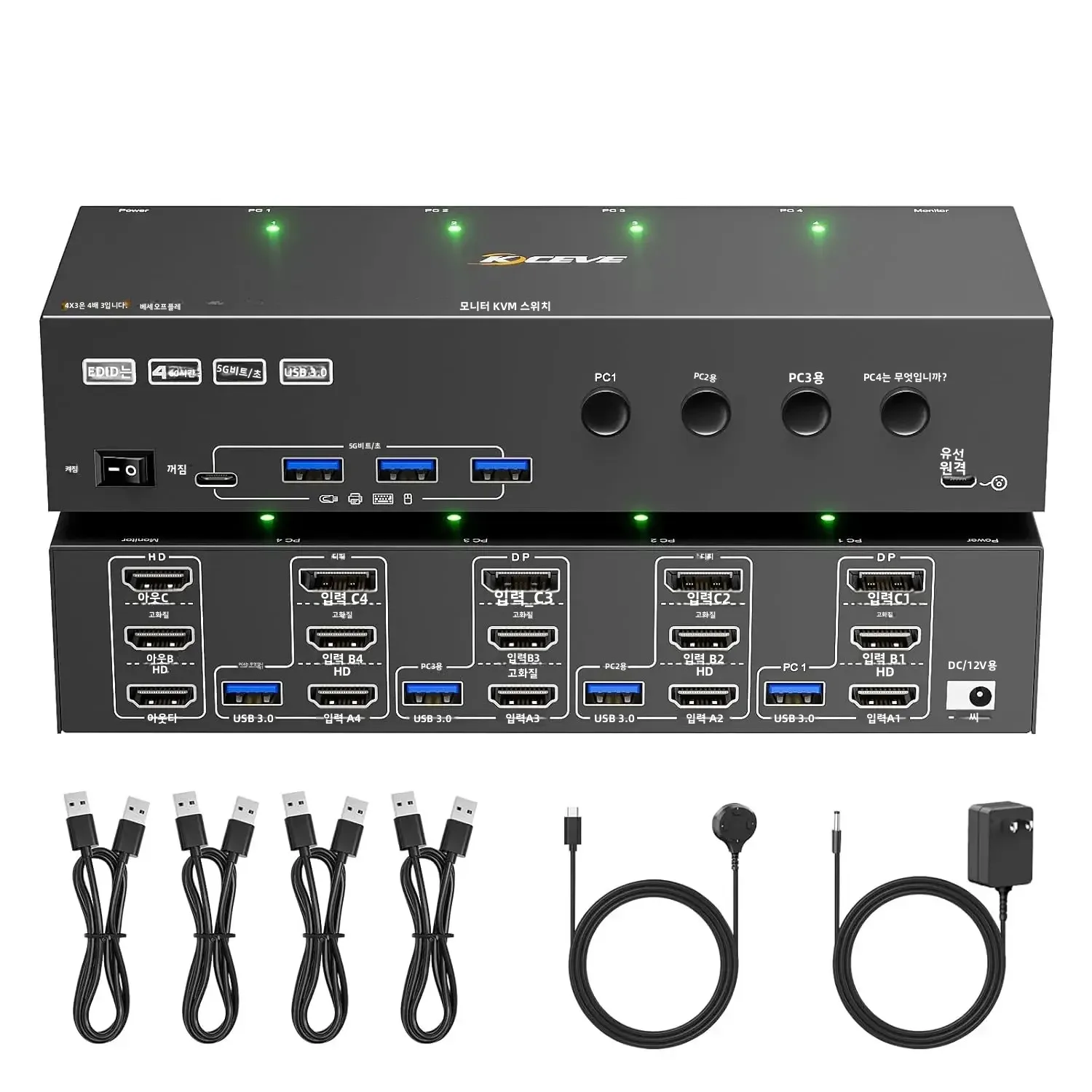 KVM 스위치 3 모니터 4 컴퓨터 4K@60Hz, EDID 시뮬레이션, HDMI 디스플레이포트 KVM 스위치 트리플 모니터 4대의 PC가 3대의 모니터를 공유 KVM 스위치 3 모니터 4 컴퓨터 4K@60Hz, EDID 시뮬레이션, HDMI 디스플레이포트 KVM 스위치 트리플 모니터 4대의 PC가 3대의 모니터를 공유