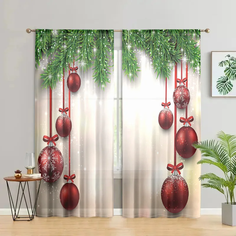 

2 pieces, Christmas ball, Christmas tree curtains -30% blackout - suitable for living room, bedroom, kitchen, home decoration